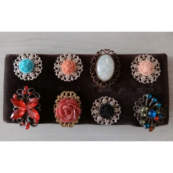 Lot Of 6 Women's Adjustable Costume Jewelry With Ring Holder Boho Butterfly Oval - Picture 2 of 5